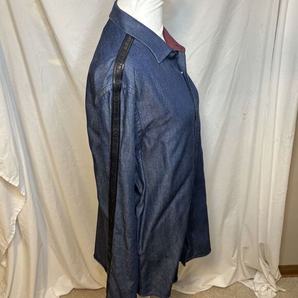 AX Armani Exchange Blue Denim Button Up Jean Jacket Shirt Spell Out - Picture 3 of 9